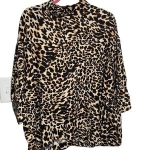 Zara Woman XXL Leopard Turtle Neckline Bubble Sleeve
